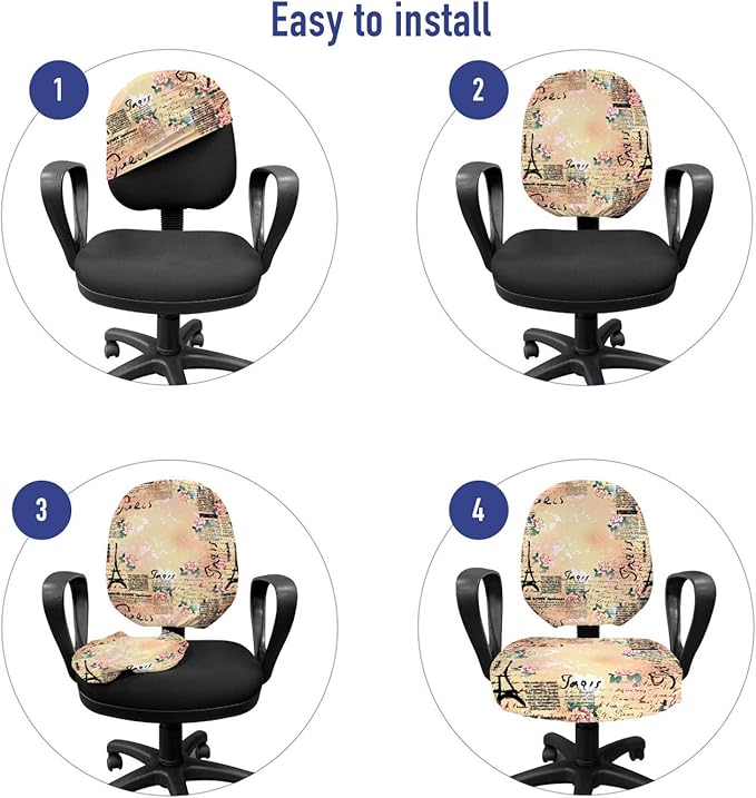 Ambesonne Modern Office Chair Slipcover, French Paris Themed Lettering with Floral Leaves Details Artwork, Protective Stretch Decorative Fabric Cover, Standard Size, Pink Black