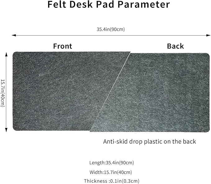 DAWNTREES Non-Slip Felt Desk Mat,36 x 16 Inches Large Desk Pad Protector,Office Computer Desk Mat for Full Keyboard and Mouse Pad
