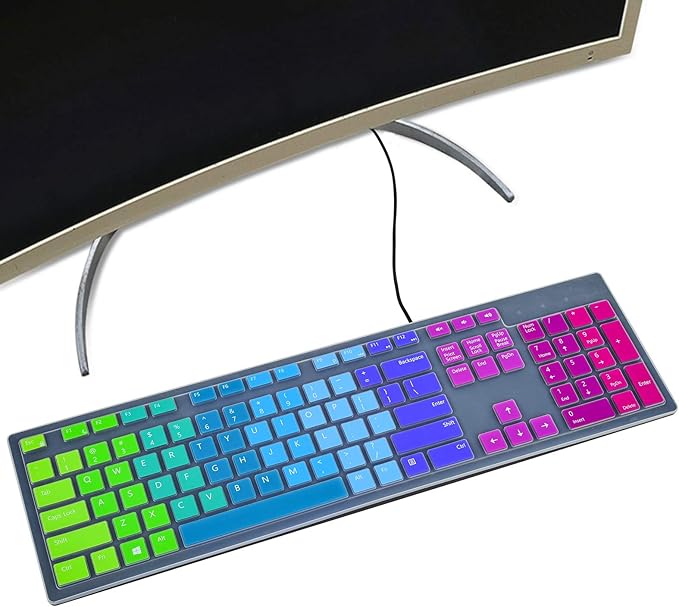 Colorful Keyboard Cover for Dell KM636 Wireless Keyboard & Dell KB216 Wired/Dell Optiplex 5250 3050 3240 5460 7450 7050/Dell Inspiron AIO 3475/3670/3477 All-in One Desktop Keyboard Skin, Rainbow