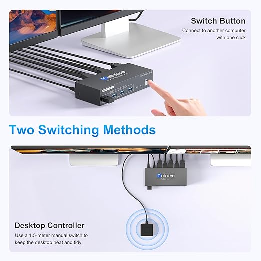 4K@60Hz HDMI Displayport KVM Switch 2 Monitors 2 Computers, with 4 USB 3.0 Ports for 2 Computers Sharing Dual Monitors Keyboard Mouse Printer with 2 USB Cables, Power Adapter and Controller