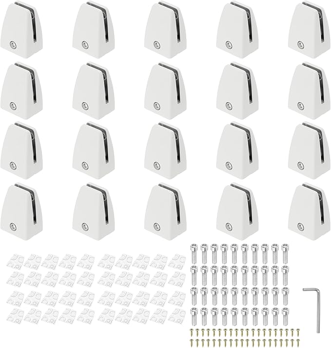 PATIKIL 20Pcs Office Desk Partition Support Bracket, Aluminum Alloy Sneeze Guard Support Clamps Desktop Divider Clips for Offices Stores Counter Privacy Panel, Matte White