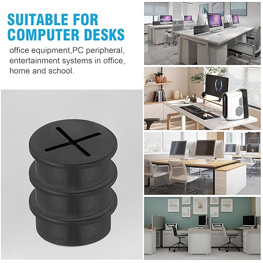 1" Black Desk Grommet, JTemgle Flexible Cable Grommet Cross Rubber Cable Hole Cover Wire Organizer Caps Desktop Cord Management for Home Office TV Stands Tabletops, 10 Pieces