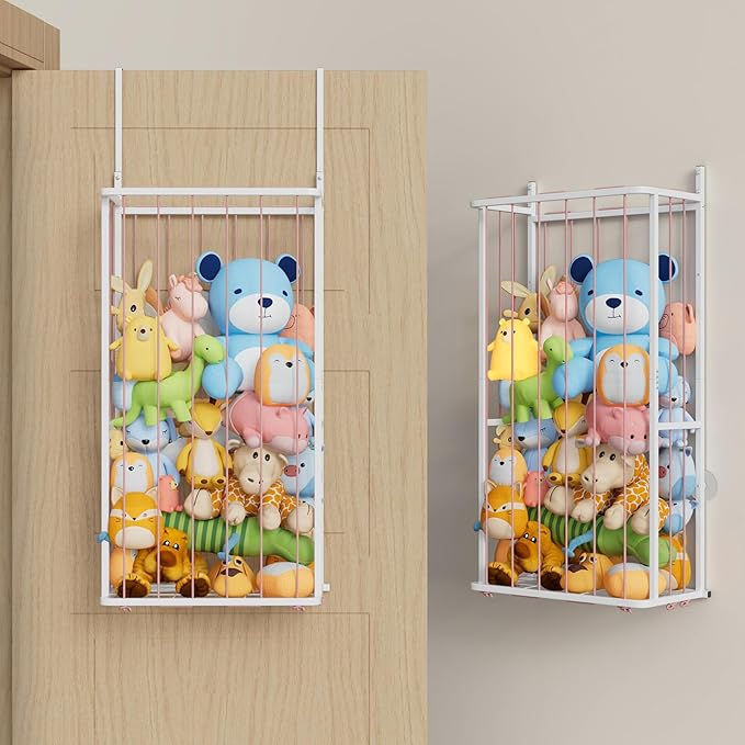 SWTYMIKI Hanging Stuffed Animal Storage - Over Door Large Plush Toy Organizer, Wall Mounted or Corner Stuffie Storage for Nursery, Doll & Bear Plush Organizer for Kid Room Bedroom (Pink, 2-Tier)