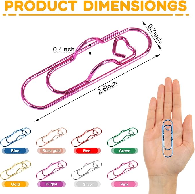 16 Pack QMPRKPE Paperclip Pen Holder for Notebook, Professional Heart Paper Clips Organizer, Multi-Purpose Metal Paper Clip Pen Holder, Vibrant Colors &Easy to Use for Students, Office & School