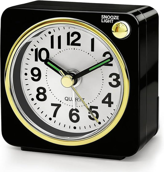 Lamisola Mini Travel Alarm Clock, Small Battery Analog Alarm Clock, Bedside Desk Clocks for Bedrooms, Vintage Home Decor for Bathroom Kichen Office Room, Black
