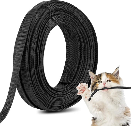 50ft 1/4 Braided Wire Loom PET Cable Loom Expandable Braided Cable Sleeving Mesh Automotive Split Wire Loom for TV, Computer, Home Theater, Black
