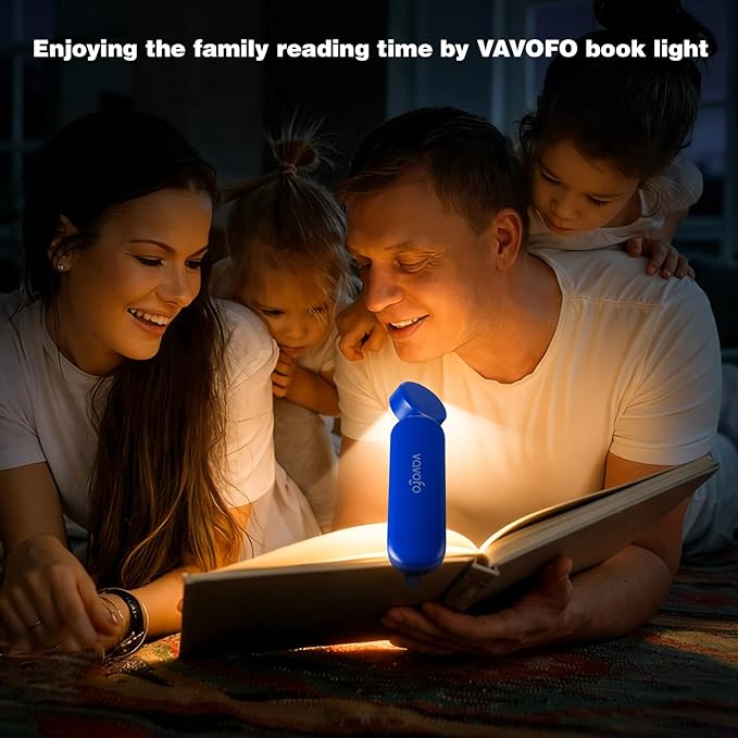 VAVOFO USB Rechargeable Book Light, Blue Light Blocking, Amber Light Clip On Bookmark Shaped Reading Light, Eye Care 6 LEDs Book Light for Bookworms Reading in Bed with 9 Lighting Modes (Royal Blue)