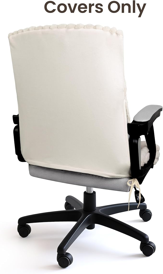 AELS Faux Fur Striped Office Chair Cover, Desk Chair Cover Computer Office Chair Covers - Fits Desk Chair/Armchair, Soft Breathable Fabric - Washable & Removable for Home & Office, Beige