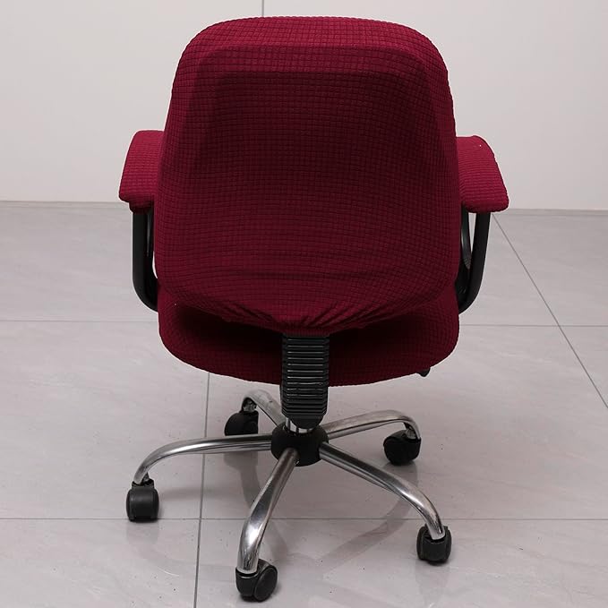Melaluxe Office Chair Cover with Armrest Covers， Universal Stretch Desk Chair Cover, Computer Chair Slipcovers - Wine Red