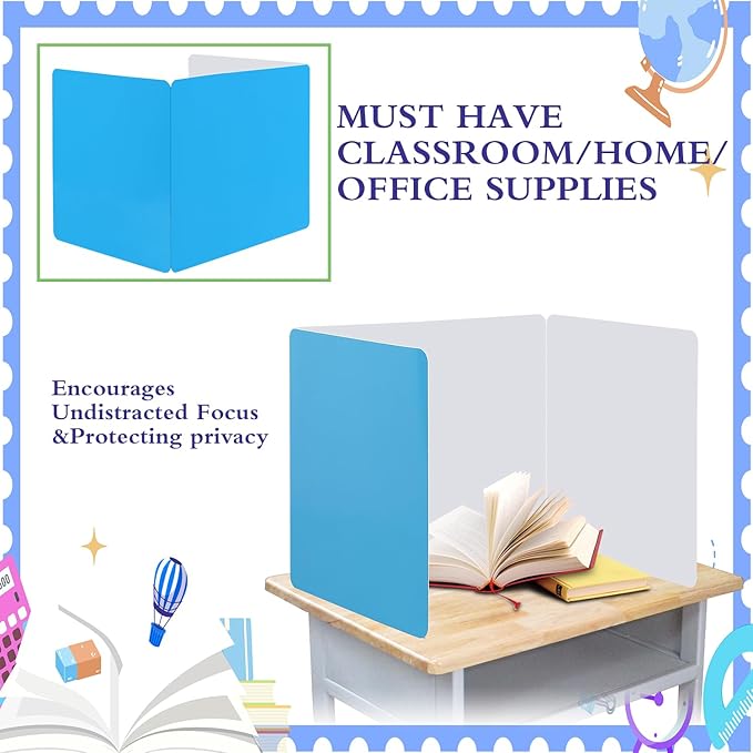 EARTHSON 24 Pcs Privacy Folders for Students, Privacy Dividers for Classroom, Study Carrel Desks Privacy Boards, Privacy Shields Folder for School Teachers Home, Blue