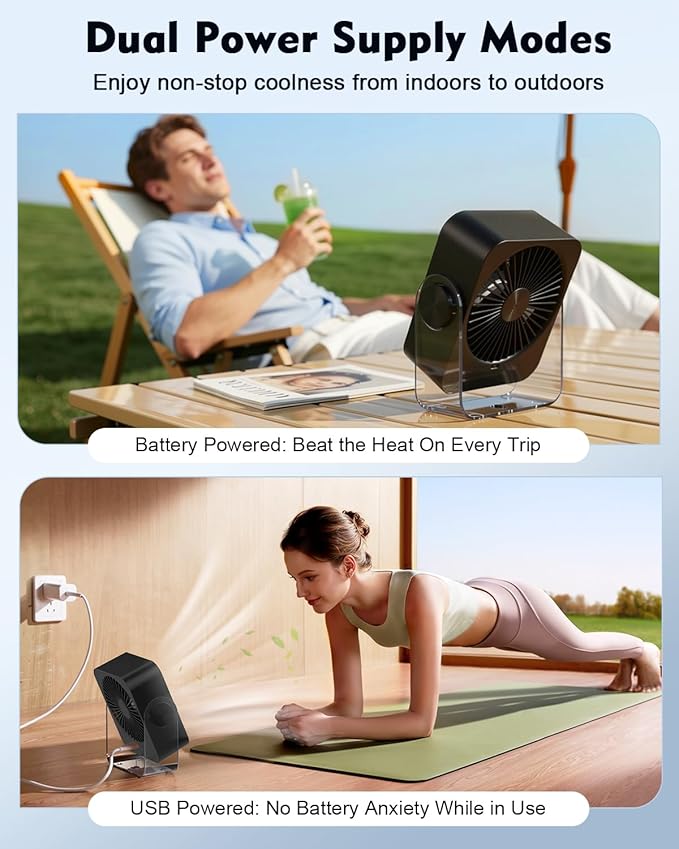 Small Desk Fan Quiet: Rechargeable 5000mAh Battery Powered, 199 Speeds Strong Wind, 120° Tilt Adjustable, 6.6" Portable Desktop Fan for Bedside Sleeping Camping Home Office Travel, Black