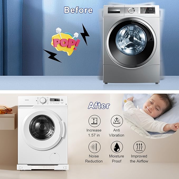 Adjustable Appliance Rollers Heavy Duty, Mobile Mini Fridge Stand Washer and Dryer Stand with 16 Hidden Silent Locking Wheels, Anti Vibration Washing Machine Pedestal Multi-Functional Base for Dryer