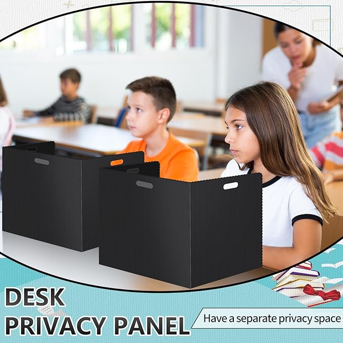 24 Pcs Desk Dividers for Students Plastic Durable and Waterproof Privacy Folders Shields Test Dividers with Classroom Privacy Boards for School Study Teacher Supplies (24pcs Black)