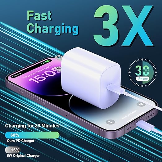 DiHines Phone 14 13 12 11 Fast Charger,10FT Long Fast Charging Lightning Cable with 20W USB C Charger Block for Phone 14/14 Pro Max/13/13 Pro Max/12/12 Pro Max/11/11Pro/XS/Max/XR/X,Purple