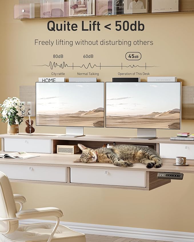 FEZIBO 60 x 30 inch Standing Desk with Drawers, Height Adjustable Electric Workstation, Computer Sit Stand Up Table with Large Storage Shelf 4 Drawers and 2 Hooks, Light Rustic Brown