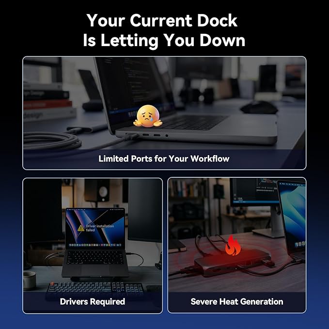 TobenONE 16-in-2 MacBook Docking Station Dual 4K@60Hz, USB C Dock with 2 HDMI/7 USB/Ethernet, for Business Users Home & Office Dual Monitor Setup