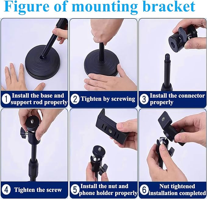 Webcam Stand with Phone Holder, Adjustable Height Desk Camera Mount for Logitech C920 C922 C925e C930e, 1/4" Threaded Desktop Tripod Stand for Live Streaming, Video Conferencing, Online Classes