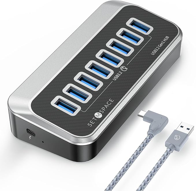 7-Port USB Hub, USB 3.2 Gen1 Hub with 7 USB 5Gbps Data Multiports, Unique 32° Easy Plug, USB Splitter for PC- 3.28ft