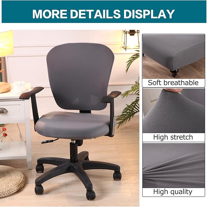 Office Computer Chair Cover Stretch Universal Jacquard Seat Slipcover 2 Piece for Desk Rotating Armless Chair, Removable Washable Anti-dust Chair (Grey)