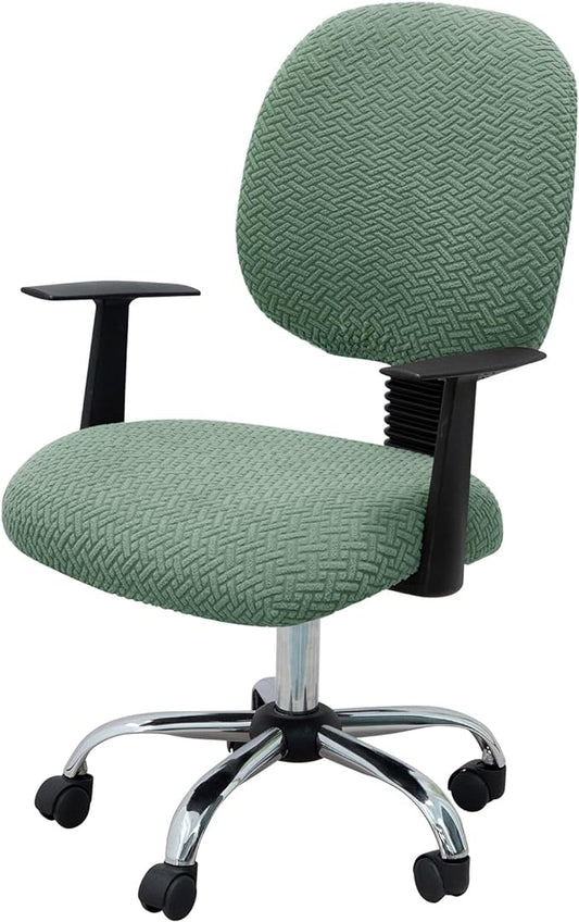 MIFXIN Computer Office Chair Cover Stretch Elastic Slipcover 2 Piece Stretchy Jacquard Computer Chair Seat Covers Furniture Protector for Home Office Rotating Chair, Only Covers NO Chair (Green)