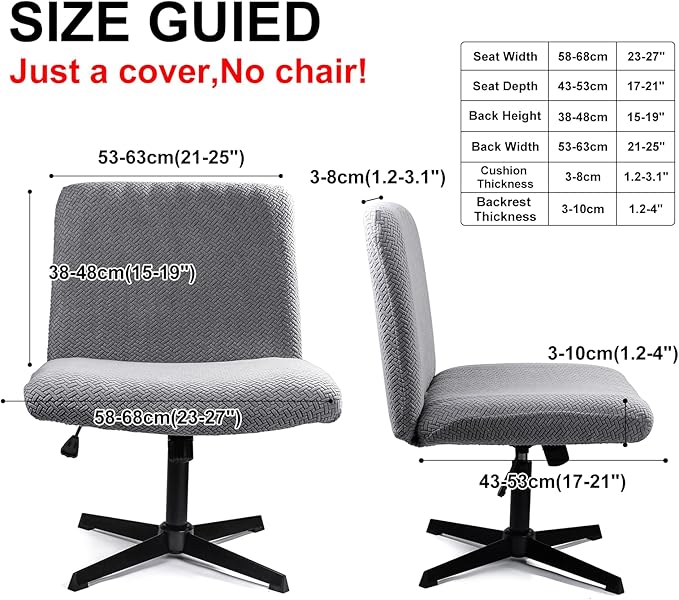 Iauddy Armless Criss Cross Office Desk Chair Cover Slipcover,Accent Mid Back Wide Swivel Task Vanity Slipper Chair Protector Stretch Removable Without Arms for Accent Chair(Grey/Jacquard)