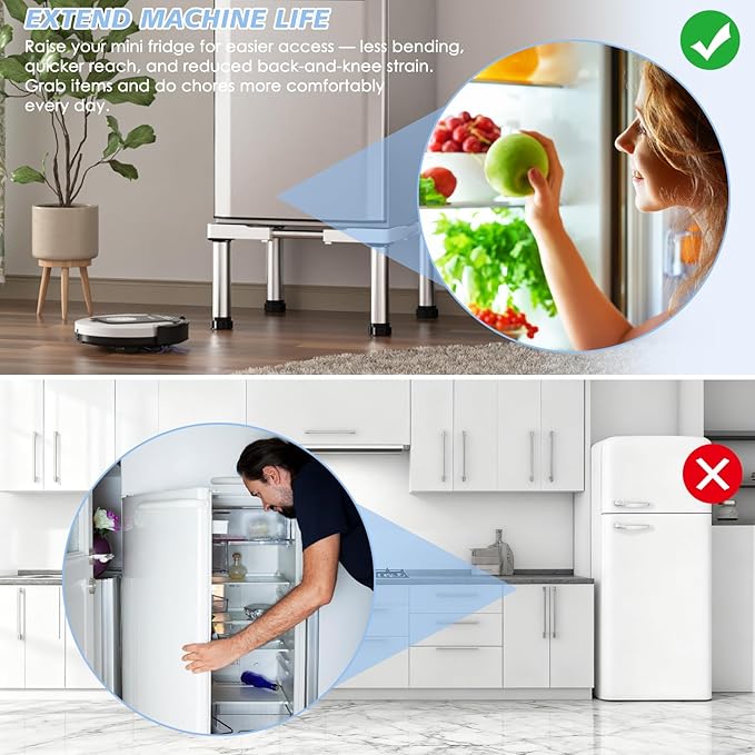 Mini Fridge Stand Height 13"-14.2" Adjustable Refrigerator Washing Machine Stand Base with 4 Strong Feet Anti-Vibration Washer Dryer Stand Laundry Pedestal Universal Appliance Stand Load 660LB-White