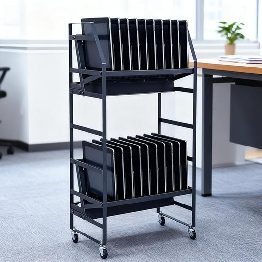 20 Slot Laptop Charging Cart Mobile Open Storage Rack with 4 Removable Wheels, Fits Laptops, Tablets, Ipads for Classrooms, Libraries, Office Desks