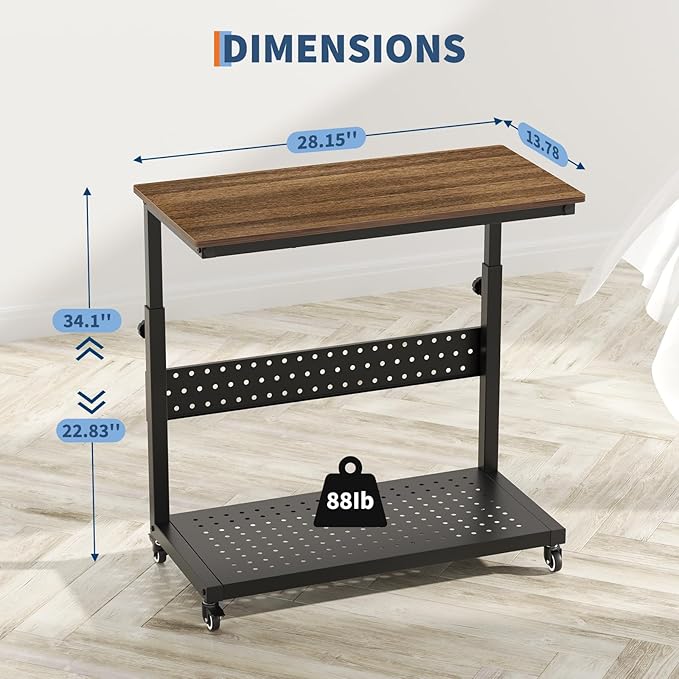 Computer Tower Stand, 11 Level Height Adjustable PC Stand with Line Storage Rack, Mobile Rolling CPU Holder Cart for Gaming Office Home (Rustic Brown)