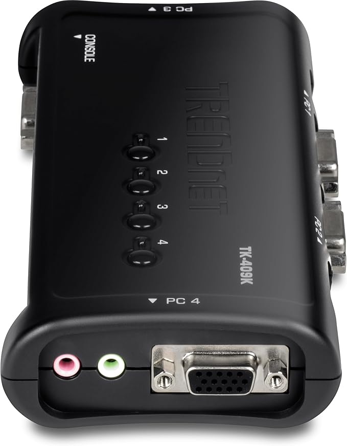 TRENDnet 4-Port USB KVM Switch Kit with Audio, TK-409K, Control Up to 4 Computers, Windows, Linux, Mac OS Compliant, 2048 x 1536 VGA Resolution, NDAA & TAA Compliant, KVM Cables Included, Black
