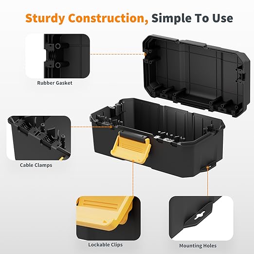 Waterproof Electrical Box, Diivoo Outdoor Extension Cord Covers Waterproof, Large Size 6 Cable Seal Entry, Outdoor Plug Cover, Outdoor Extension Cord Box, Black