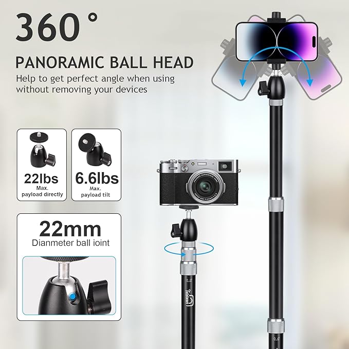 Camera Desk Mount Heavy Duty Aluminum Alloy with 360° Ball Head - Adjustable 15.7-35.4 Inch Table Clamp for DSLR, Webcam, Ring Light, Live Streaming & Video Shooting