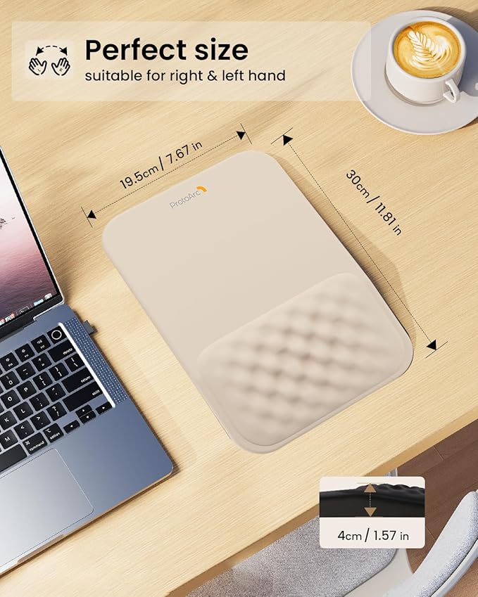 ProtoArc MP50 Ergonomic Mouse Pad with Wrist Rest, MP50 Mousepad with Massage Design, Soft Memory Foam and Non-Slip PU Base for Pain Relief, Desk, Home, Office, 12x8 Inches, Beige