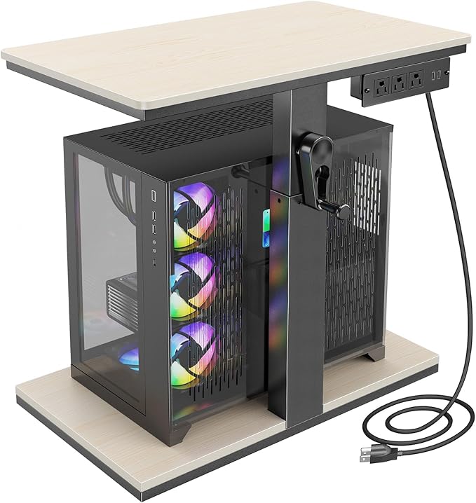Computer Tower Stand with Charging Station & USB Ports - Adjustable Height PC Stand 2-Tier, Under Desk for ATX-Case with Wheels, CPU Holder for Office, Home, Gaming Room