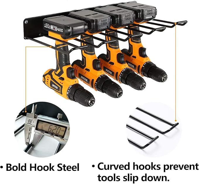 UU-Major Power Tool Organizer with Charging Station,Drill Holder Wall Mount,Garage Storage Shelves for Organization and Storage,Heavy Duty Pegboard Wall Organizer Set Solid Metal Black 2 Pack 4 Set…