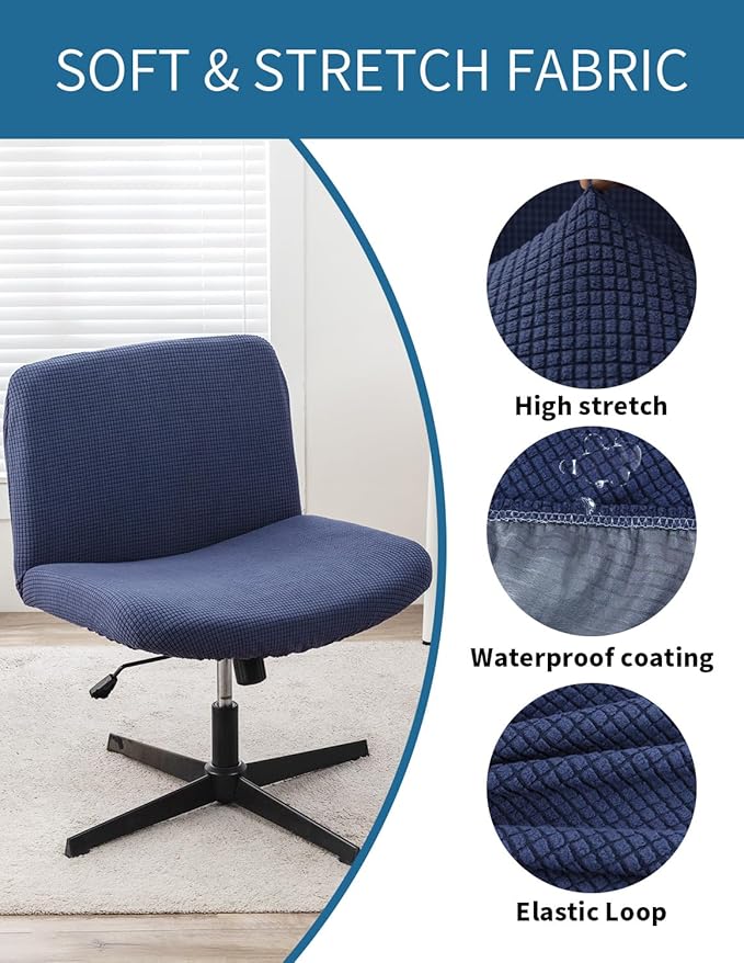 LavishCover Armless Office Desk Chair Cover, Waterproof and Elastic Criss Cross Chair Cover, Exquisite Vanity Chair Cover, Mid Back Wide Seat Accent Chair Covers (Nave-Blue, Corn, Just The Cover)