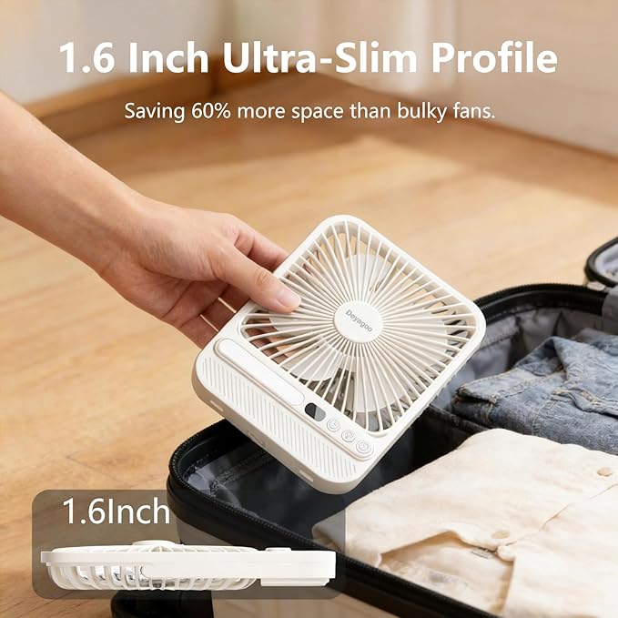Deyagoo Travel Fan,7-Inch Camping Fan, Rechargeable Fan, 28H 10000mAh Ultra-Thin Quiet USB Desk Fan with Timer & LED Display for Bedroom, Office, Camping