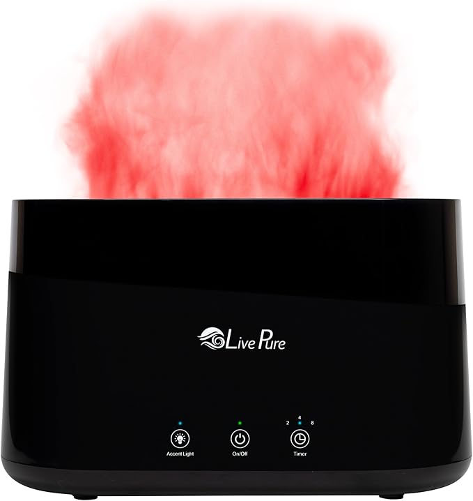 LP300HUM LivePure Aqua Flame Ultrasonic Humidifier (0.19 Gal)- Vibration Technology Humidifier with Essential Oil Diffuser – Mini Portable Cute Design for Personal Use, Dorm Rooms, & Desks - Black