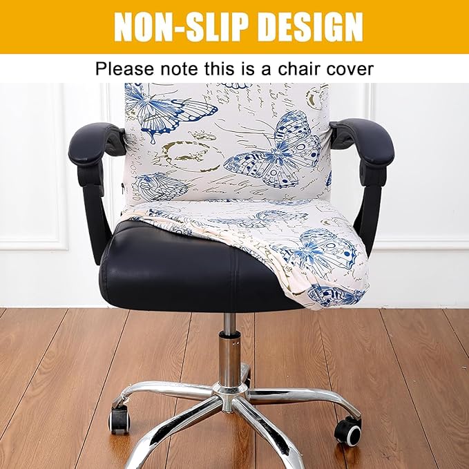 Smiry Stretch Printed Office Computer Chair Covers, Universal Desk Rotating Chair Slipcovers Removable Washable, Soft Fit Anti-Dust Spandex Protector Cover with Zipper, White