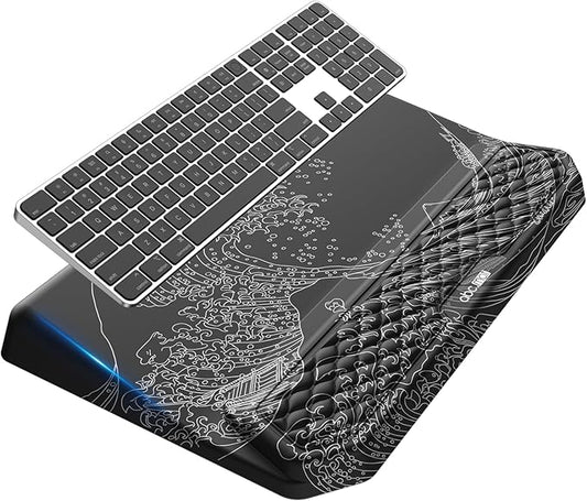 2-in-1 Ergonomic Keyboard Stand with Wrist Rest, Comfy Keyboard Riser Holder with Massage Design, Black Wave of Kanagawa