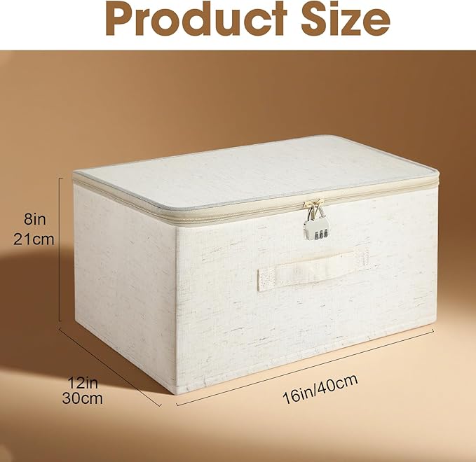 Lockable Bag Storage Organizer, Lockable Storage Box, Organizer Bag Bins Case, Foldable Fabric Box with Handles, Storage Box with Lid for Clothes, Clothes Storage (16 x 12 x 8 inches)