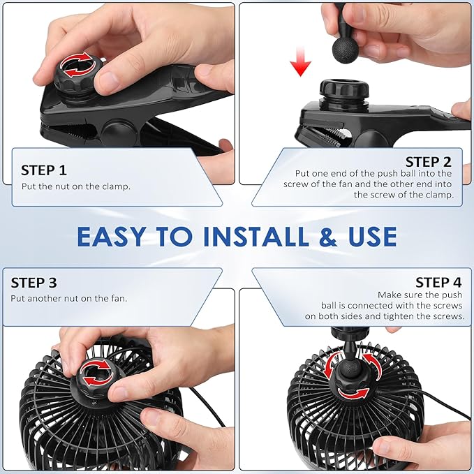 XOOL 12V 6'' Car Fan, Clip Fan 360 Degree Rotatable Car Fan Cooling Air Fan with Stepless Speed Regulation & Cigarette Lighter Plug for SUV, RV, Vehicles