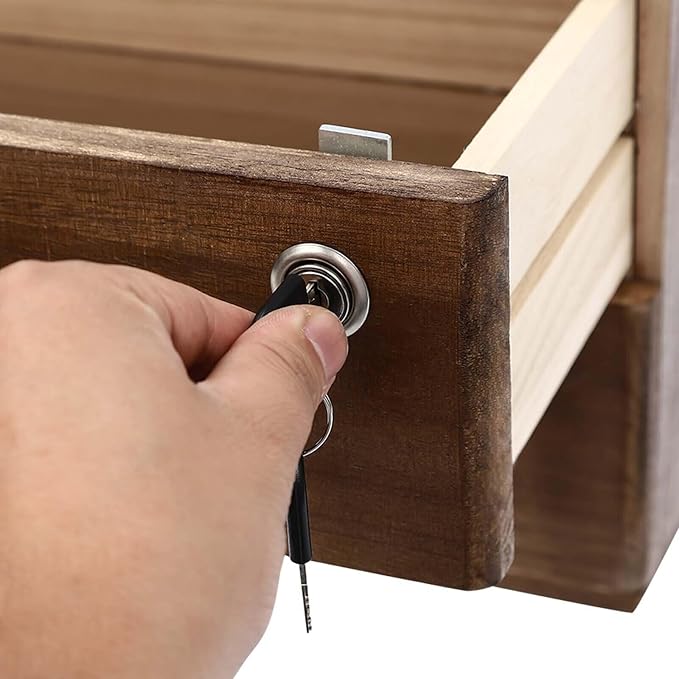 Wooden Desk Organizer with Drawers & Lock, Desktop Countertop Storage Cabinet Lockable Home Office Supplies File Tabletop Organizing Unit (2 Drawer - Retro Walnut)