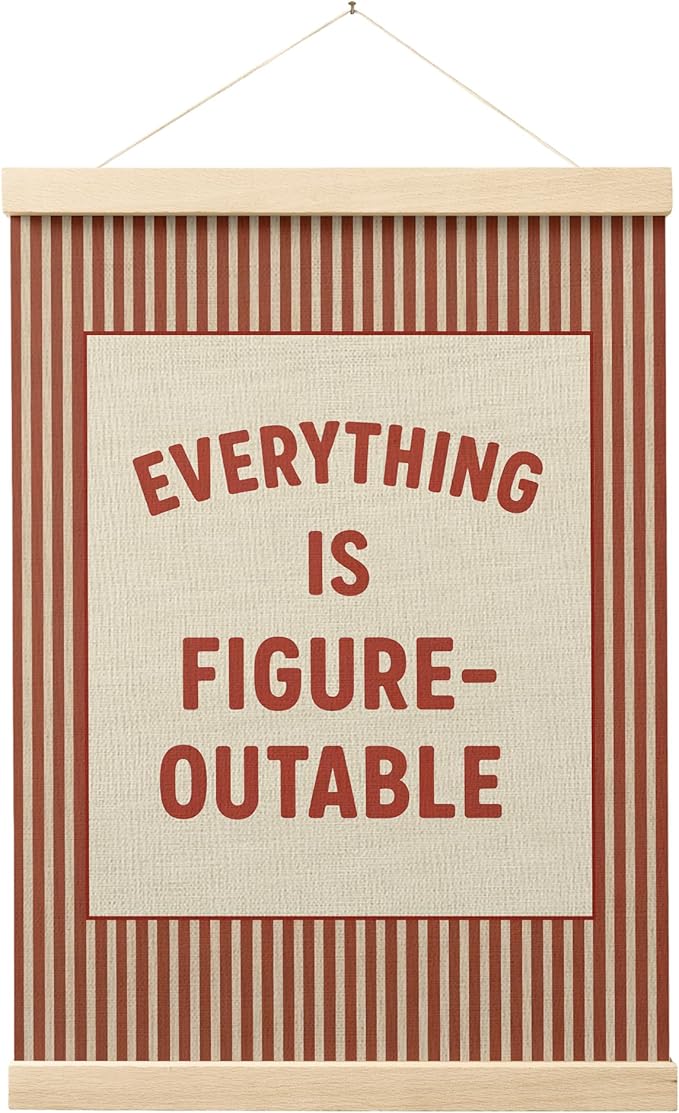 FGFK Everything Is Figureoutable Positive Affirmations Wall Art Poster Hanger Frame, Retro Red Inspirational Canvas Prints Framed Wall Decor for Office Classroom Home Bedroom, 12x16 Inch