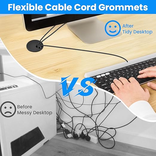 1-3/4 inch(45mm) Black Desk Hole Cover Grommet ABS Plastic Wire Organizers for Computer Desk Cabinet (3 Pack)