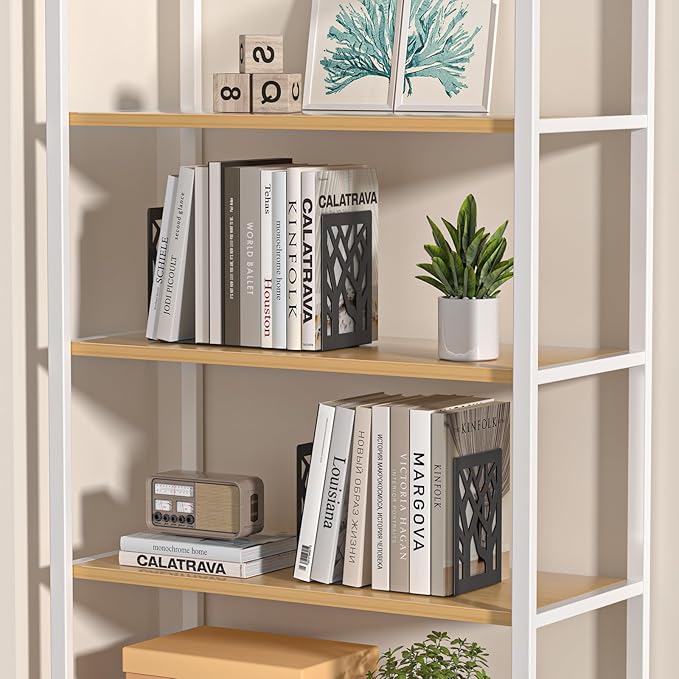 VFINE 6-Piece Modern Metal Bookends for Shelves, Black Tree Book Ends for Books, Decorative Book Organizer for Desk, Non-Skid Shelve Bookends for Home Office