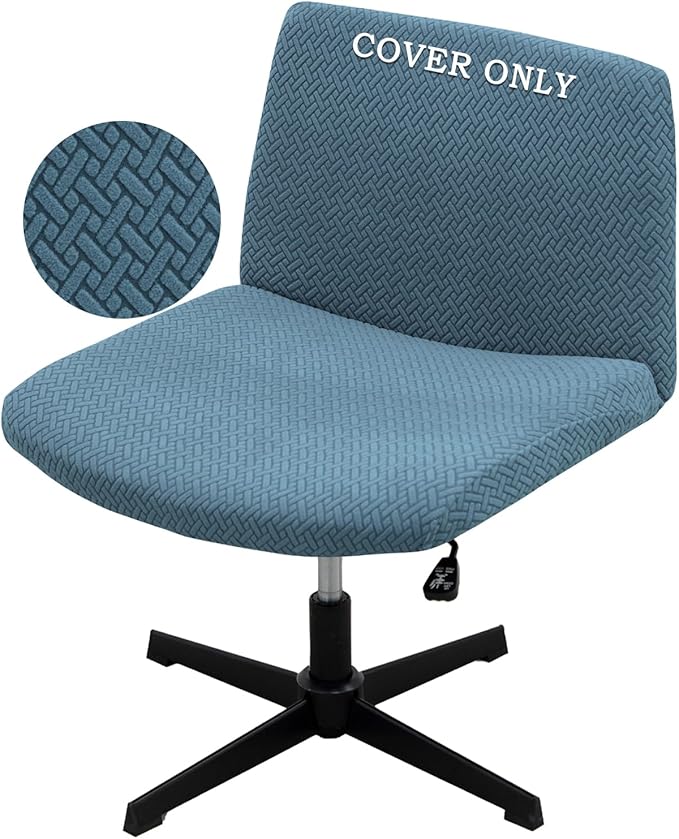 Vanity Chair Cover Criss Cross Chair Cover Elastic Armless Chair Slipcover Armless Chair Covers Office Chair Covers (Blue,Just The Cover,No Chair)