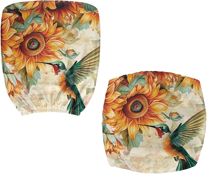 GLENLCWE Hummingbird Sunflower Stretch Desk Office Chair Seat Covers,Universal 2 Pack Computer Chair Slipcovers Washable Backrest Coverings and Cushion Covers