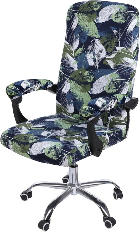 Smiry Stretch Printed Computer Office Chair Cover with Armrest Covers, Soft Fit Universal Removable Washable Desk Rotating Chair Slipcovers, Anti-Dust Spandex Protector with Zipper, Deep Green