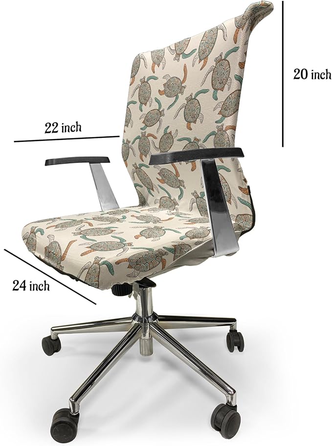 Ambesonne Ethnic Office Chair Cover, Illustration of Traditional Turtle with Geometric Motifs, Stretchable Decorative Universal Size High Back Printed Slipcover, Peach Seafoam