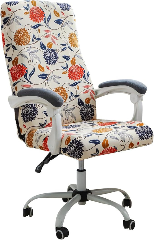 FORCHEER Large Computer Chair Cover with Arm Floral Stretch Office Chair Cover Desk Chair Slipcover 1 Piece Washable Removable
